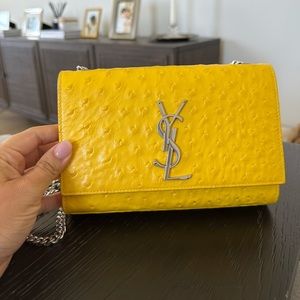 Yves Saint Laurent small ostrich embossed monogramme kate shoulder bag- yellow